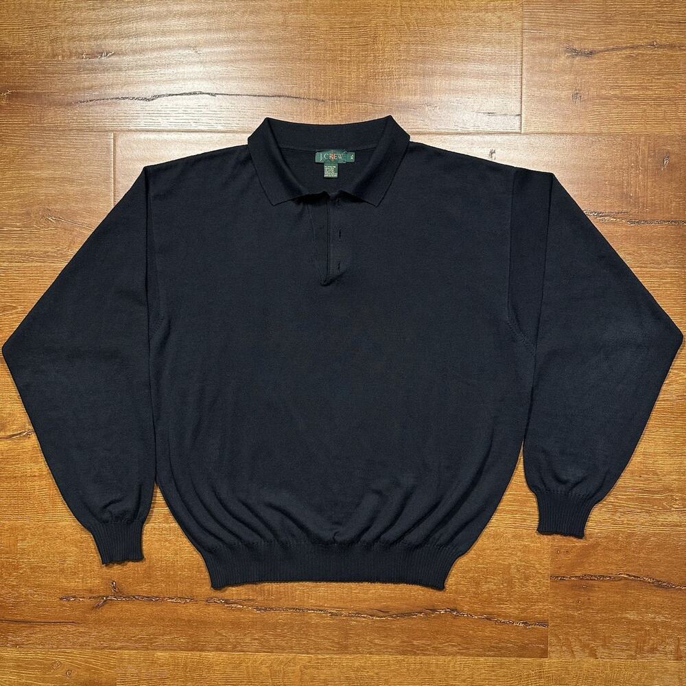 Vintage J Crew Oarsman Extra Fine Merino Wool Polo Shirt XL Black Italy Made